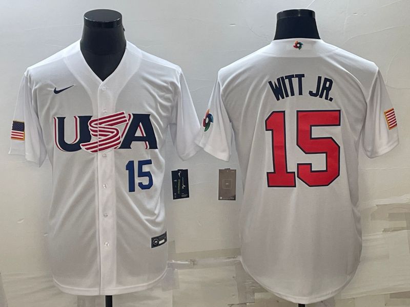 Men 2023 World Cub USA #15 Witt jr White Nike MLB Jersey